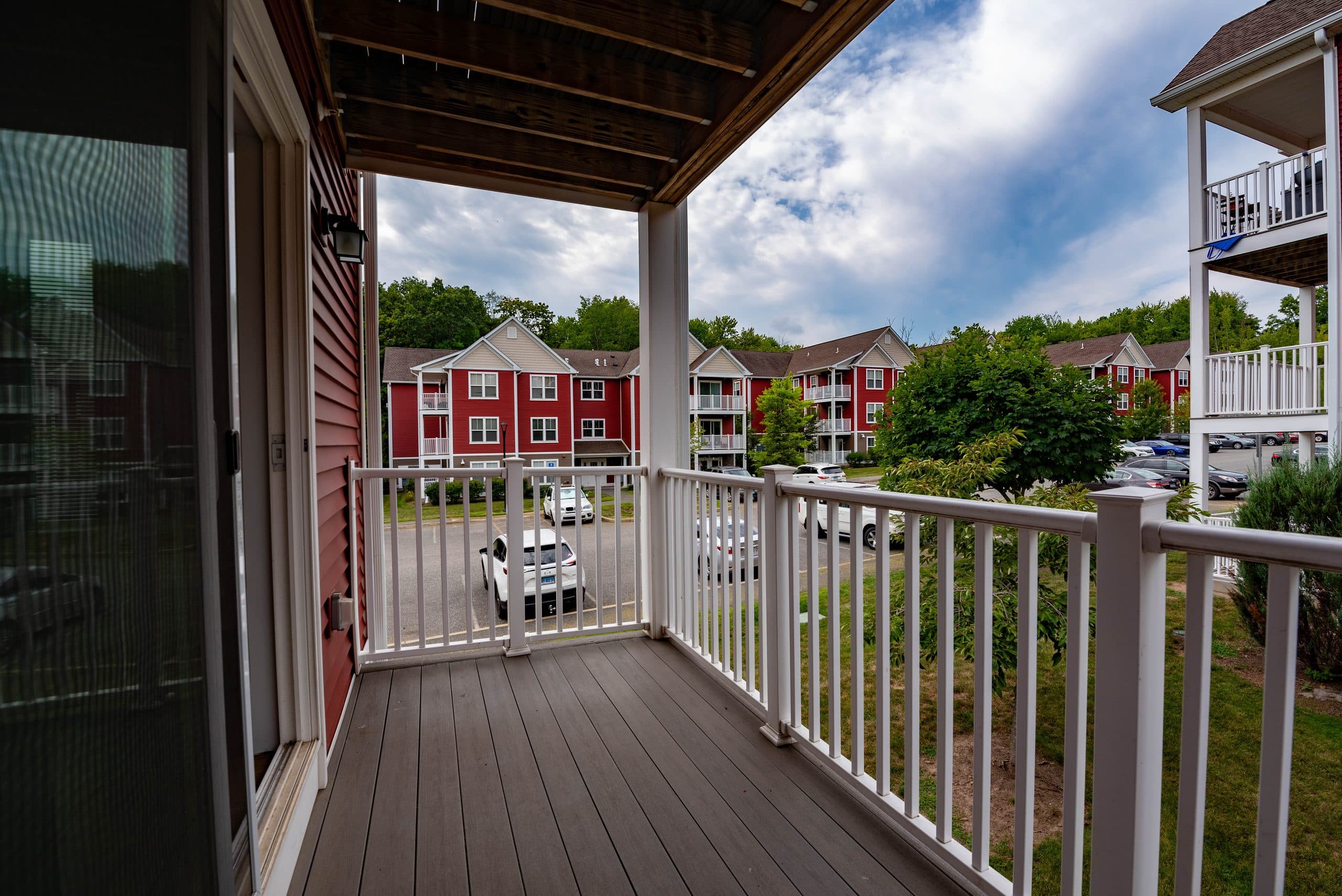 The view from a private covered balcony at Brook Hill Village, looking across the community